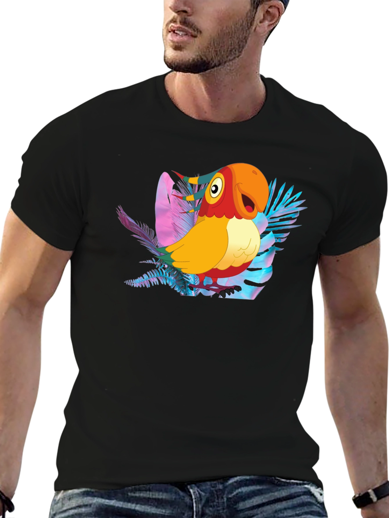Black Tropical Parrot Graphic Tee view 6