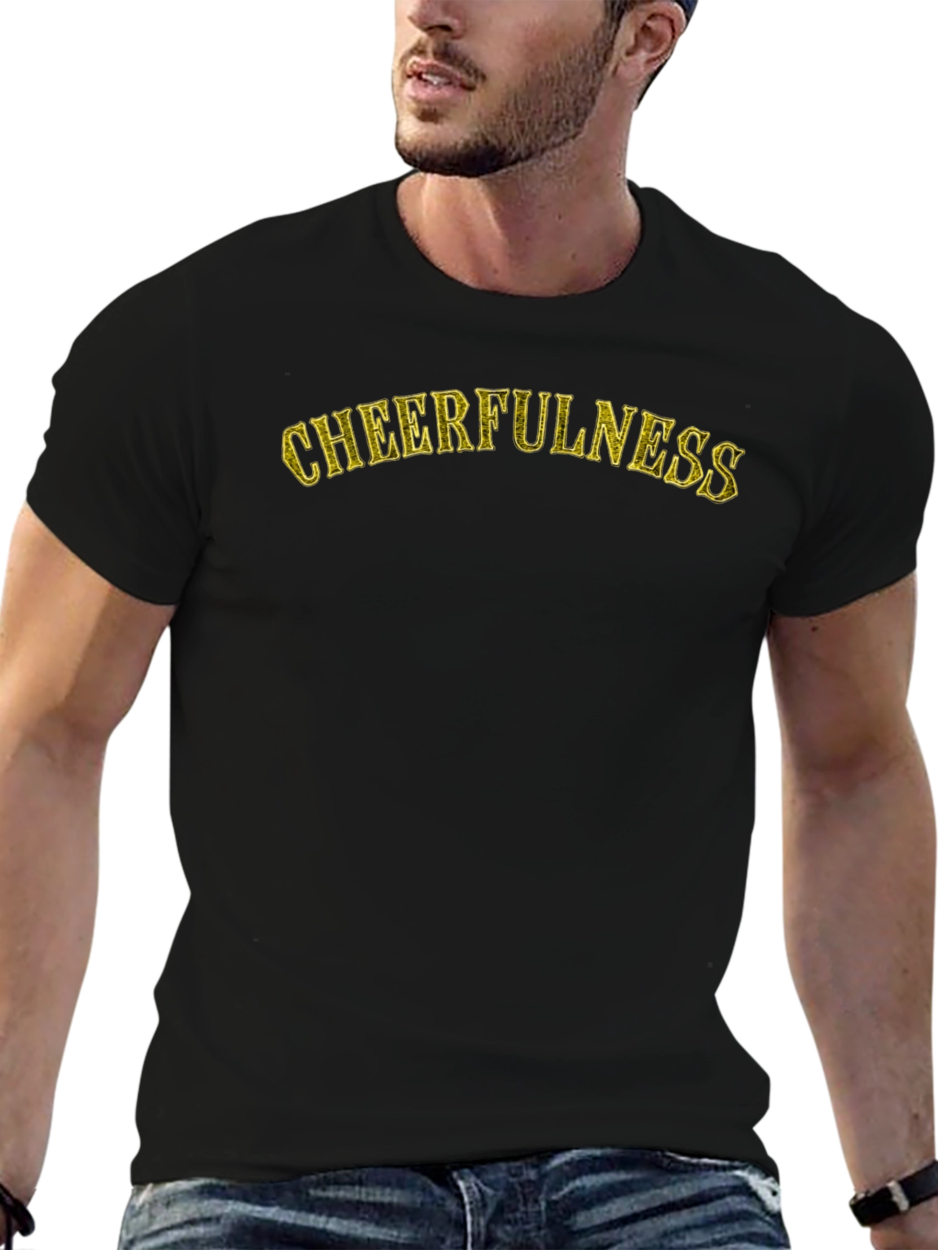 Black Cheerfulness Graphic T-Shirt - Black Cotton Tee view 6