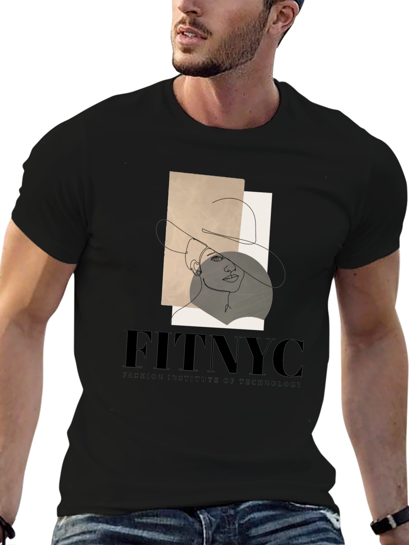 Black FITNYC Fashion Tee: Stylish Line Art Design view 6