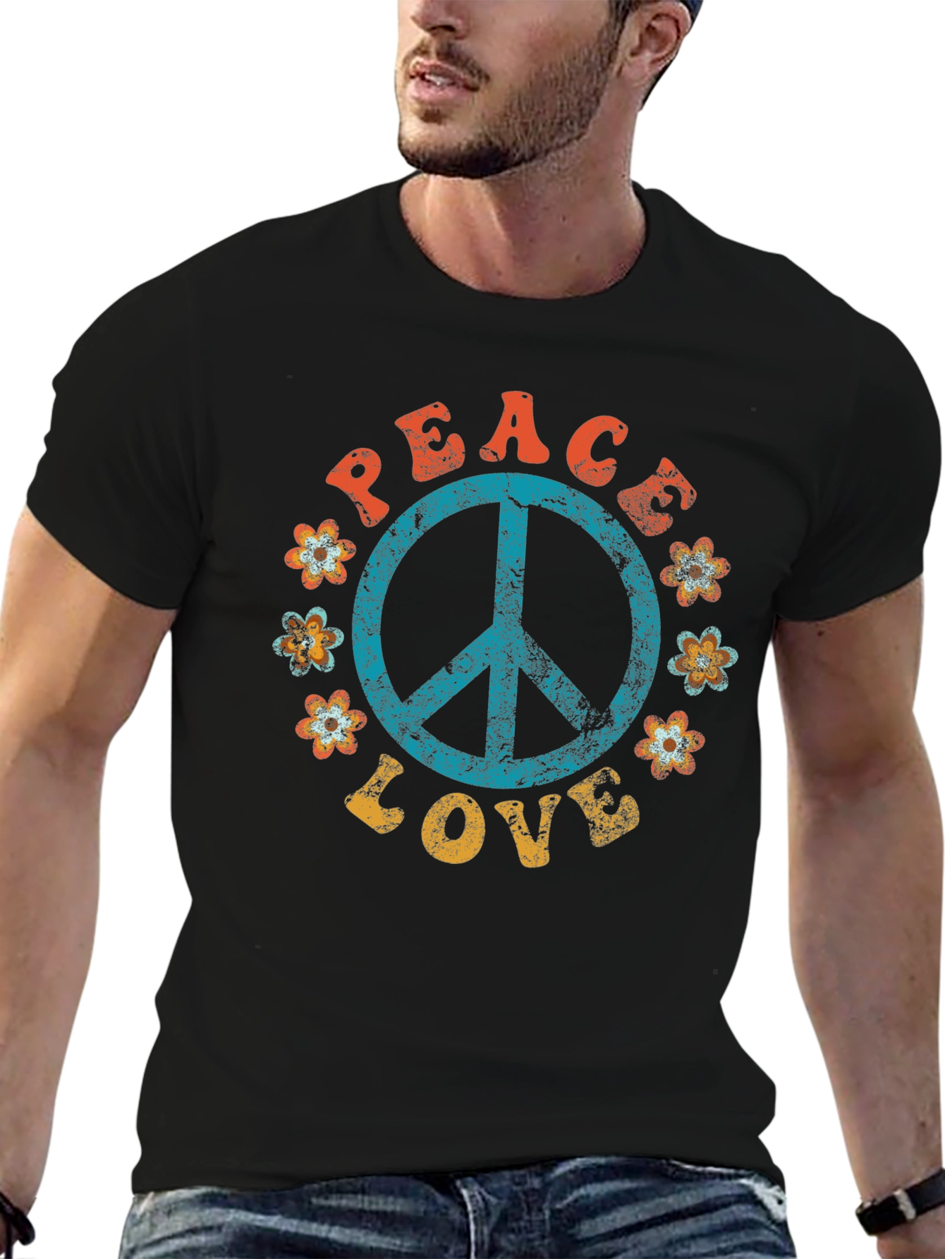 Black Peace & Love Retro T-Shirt view 6