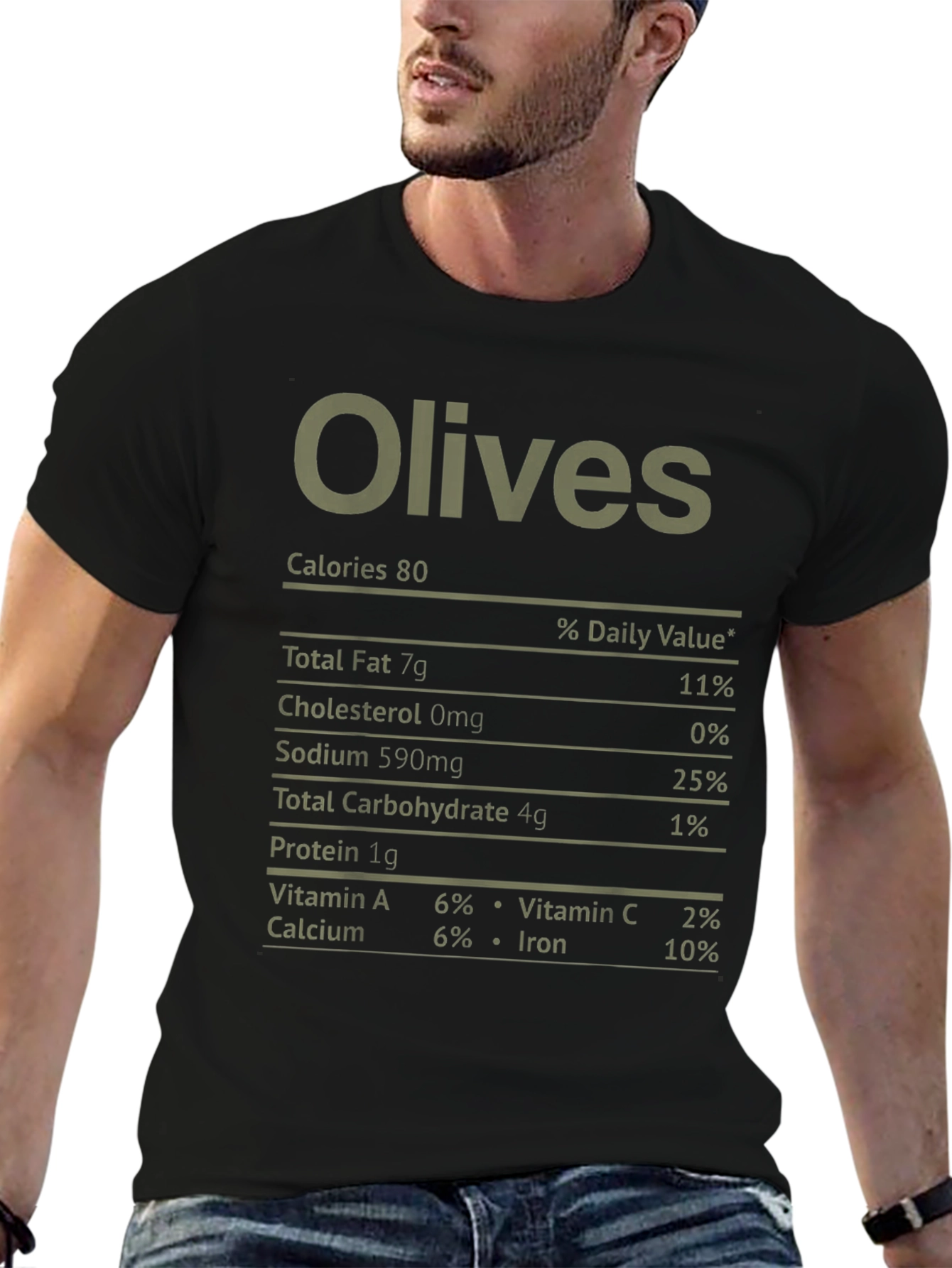 Black Olives Nutrition Facts Black T-Shirt view 6