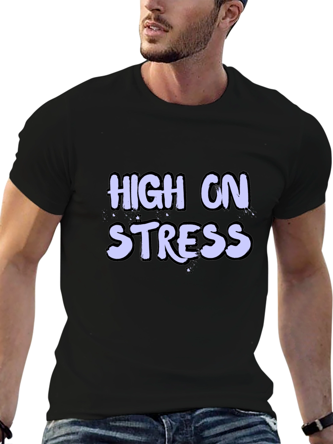 Black High on Stress Graphic T-Shirt - Black Crew Neck view 6