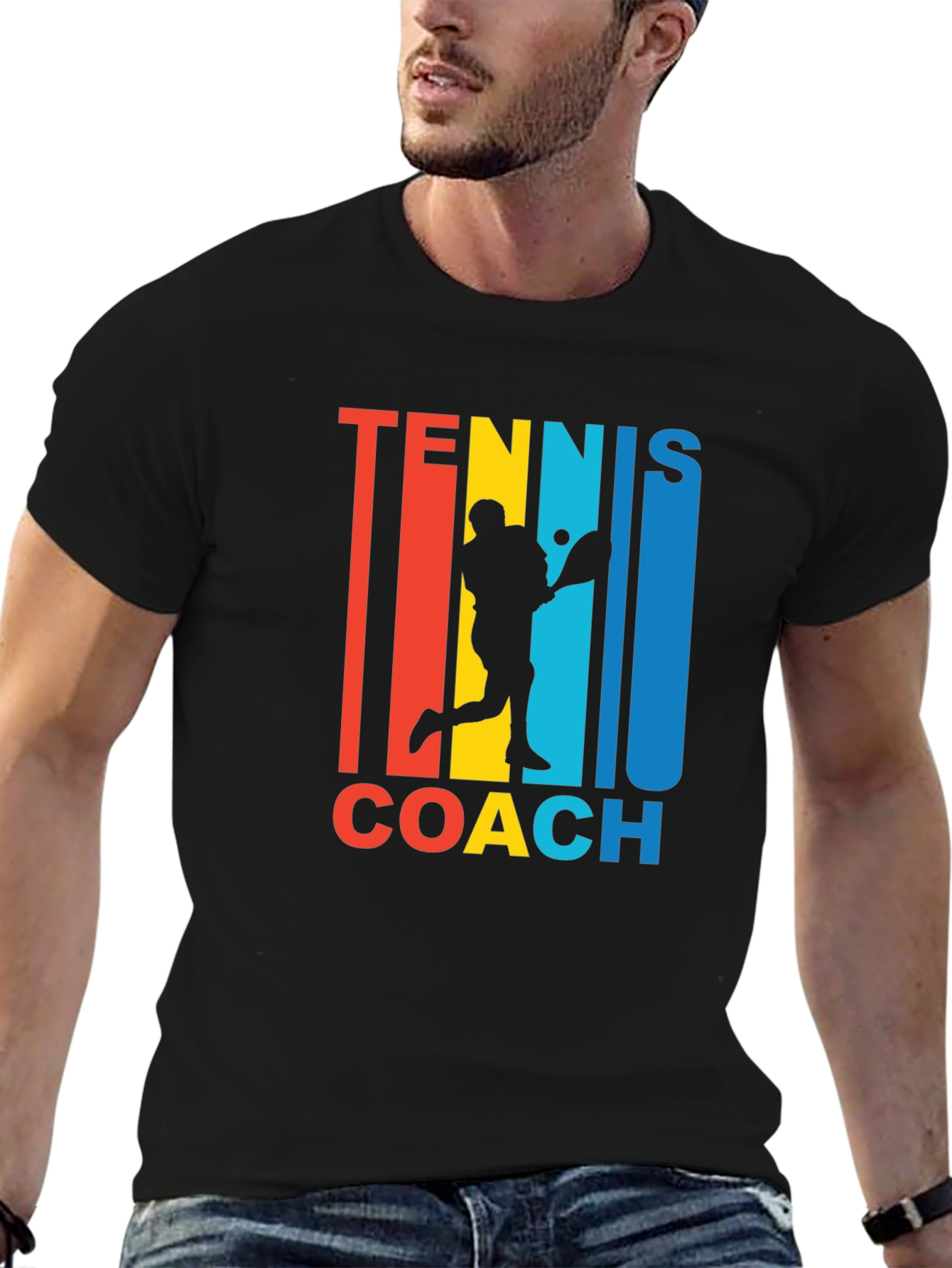 Black Tennis Coach Graphic T-Shirt - Retro Style  view 6