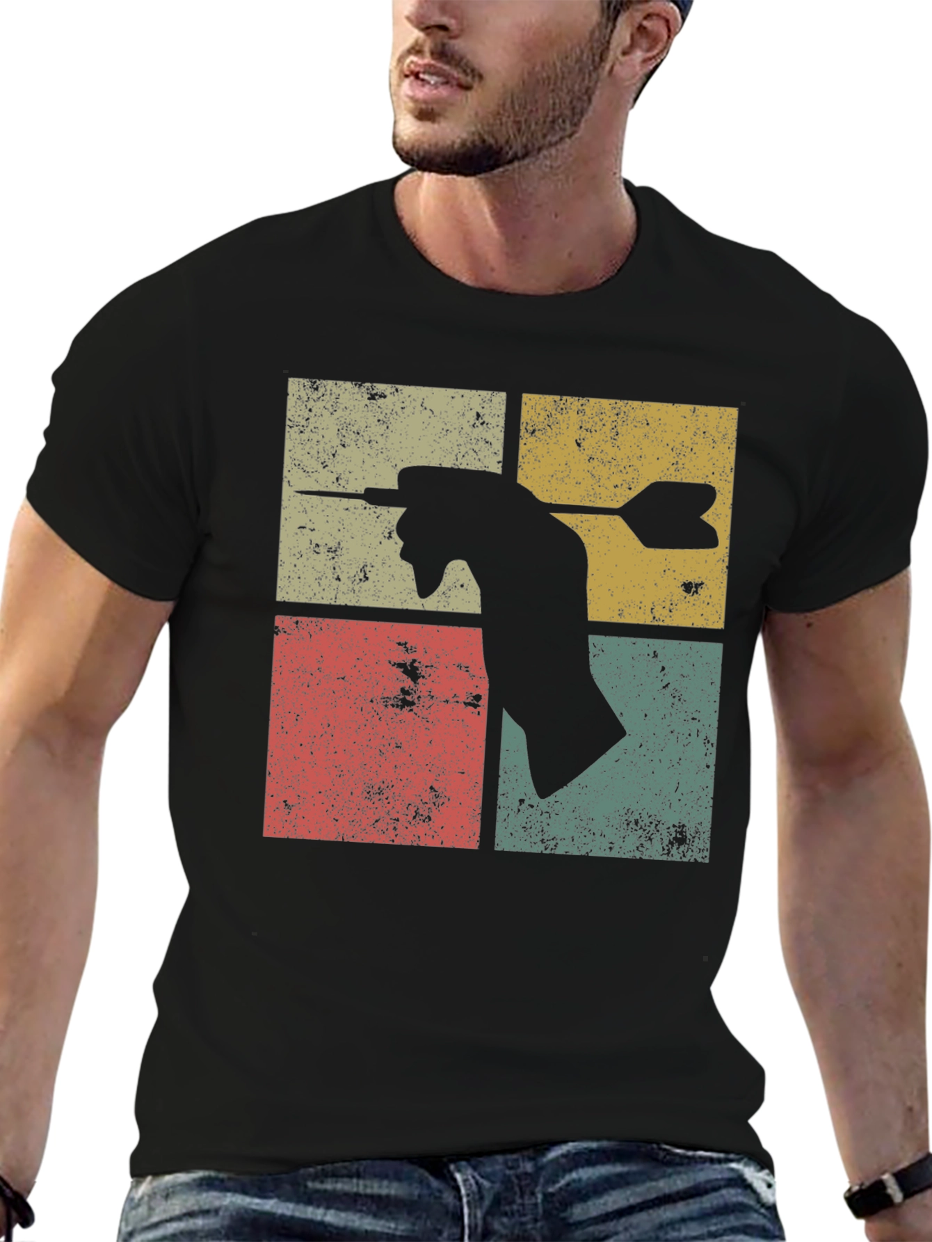 Black Retro Darts Thrower Graphic Tee view 6