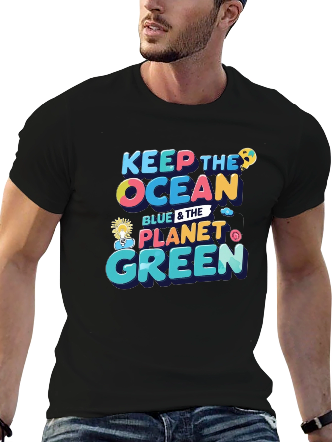 Black Keep the Ocean Blue & the Planet Green Black T-Shirt view 6