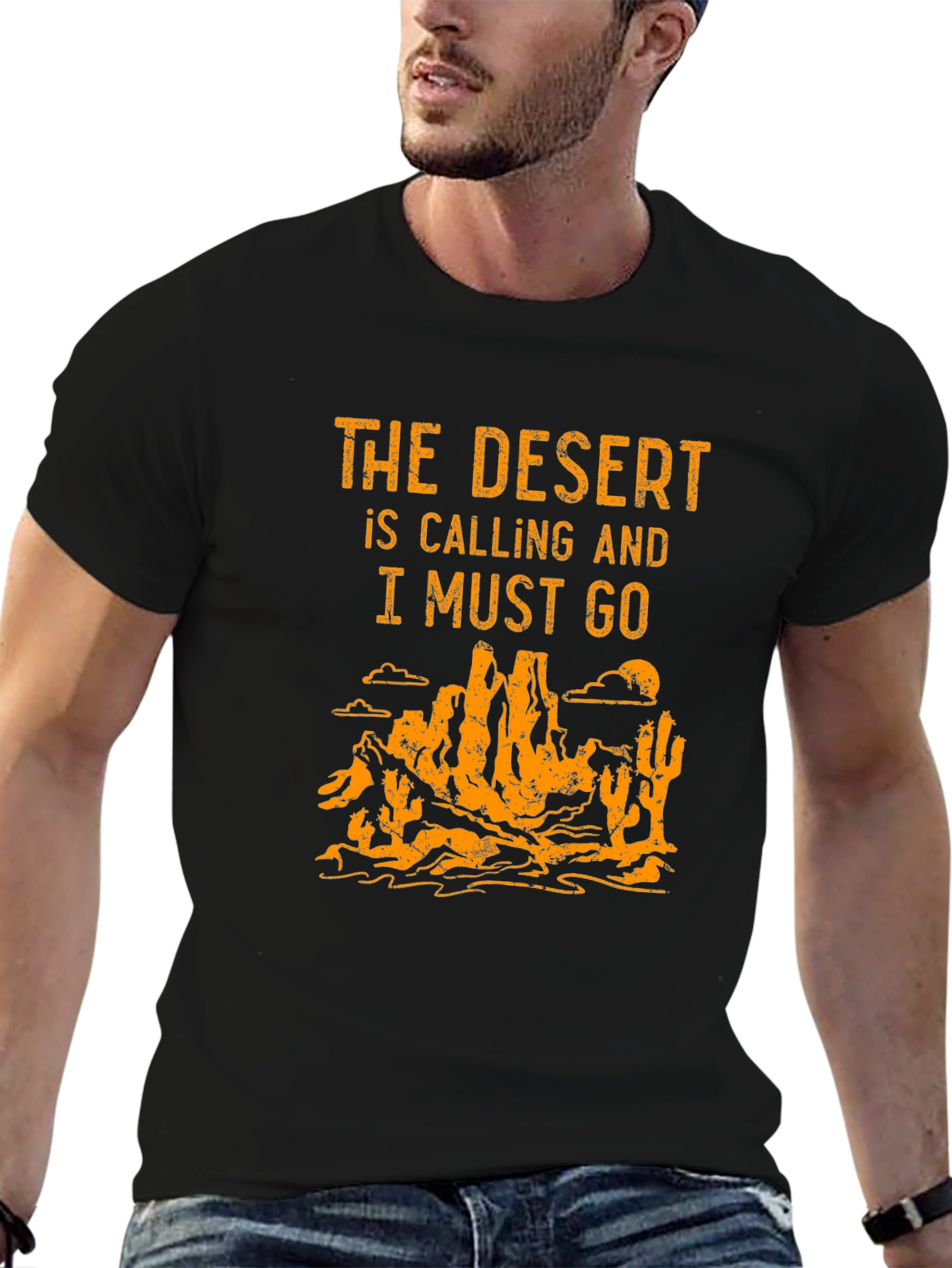 Black Desert Calling Graphic Tee - Black Cotton T-Shirt view 6