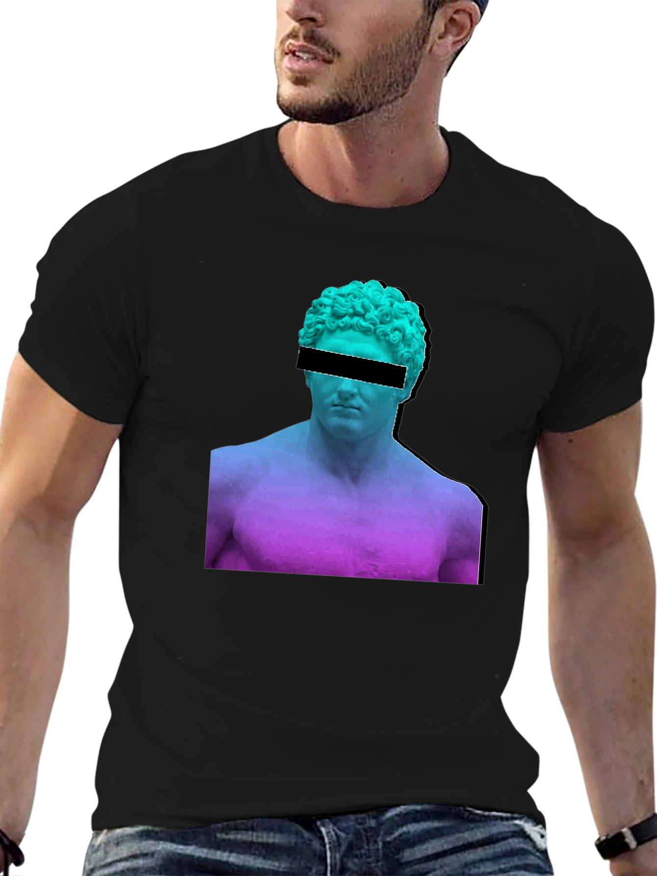 Black Modern Art Black T-Shirt - Greek Statue Design view 6