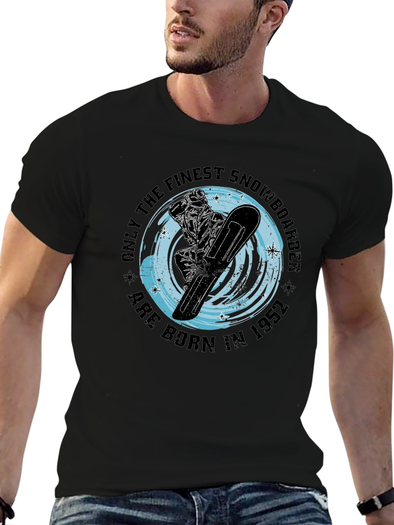 Black Finest Snowboarder Born in 1952 T-Shirt view 6