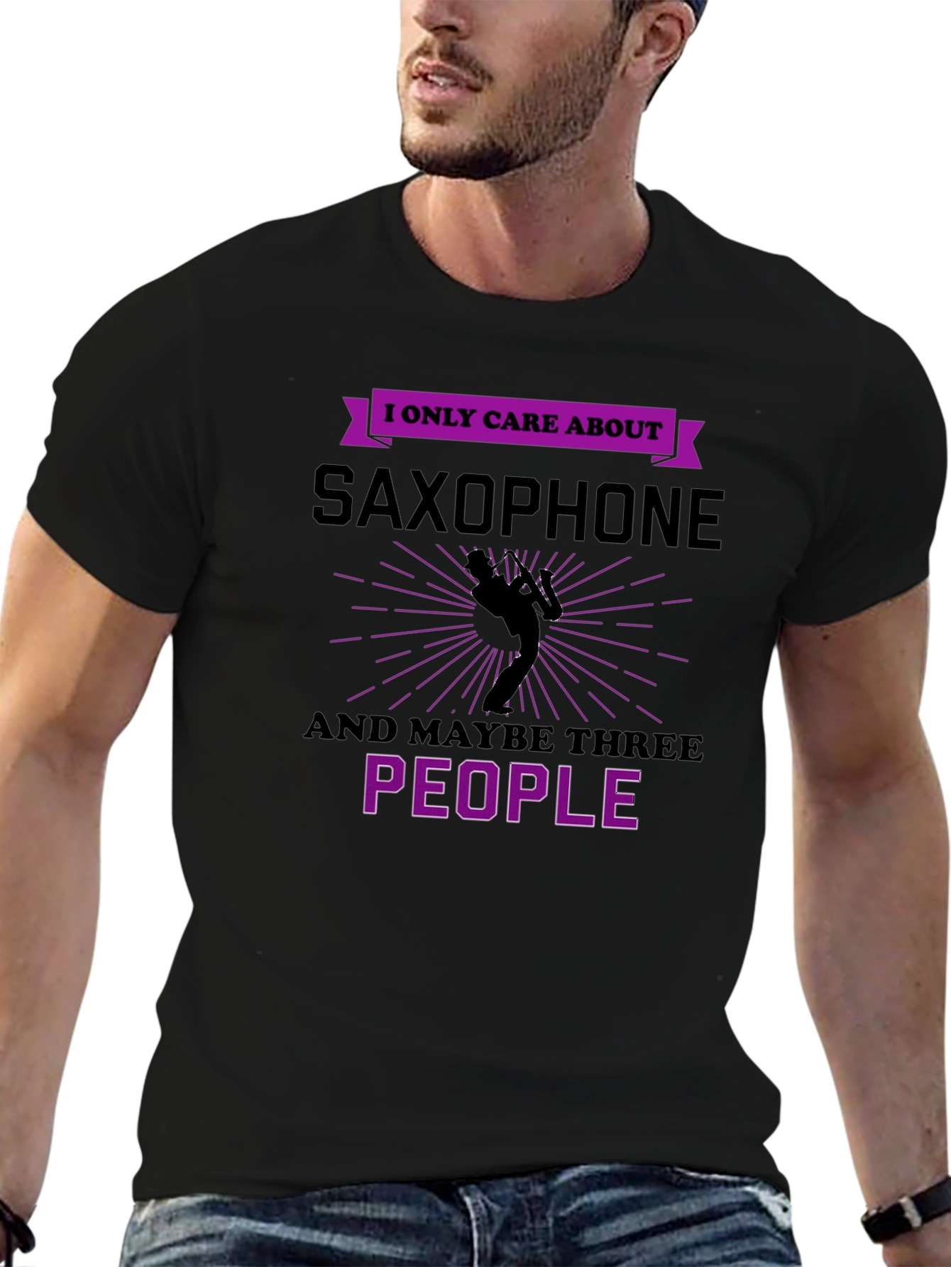 Black Saxophone Lover T-Shirt - I Only Care About Saxophone and Maybe Three People view 6