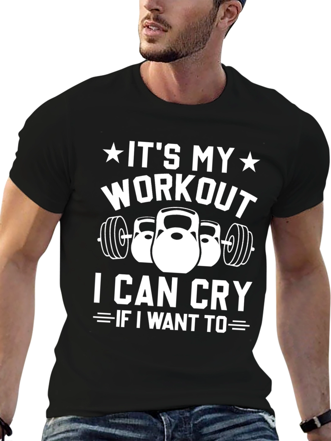 Black It's My Workout I Can Cry If I Want To T-Shirt view 6