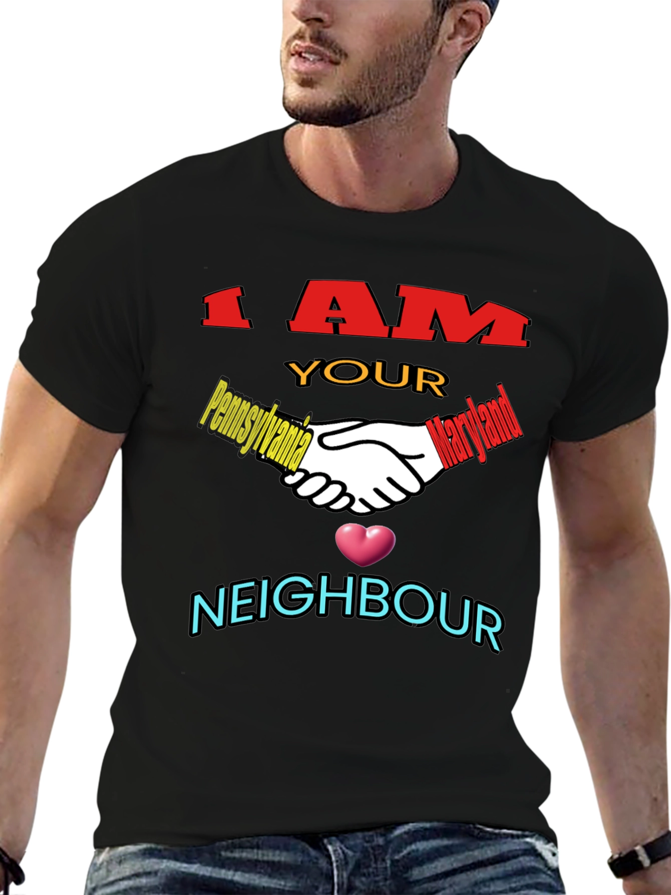 Black I AM Your Neighbour T-Shirt view 6