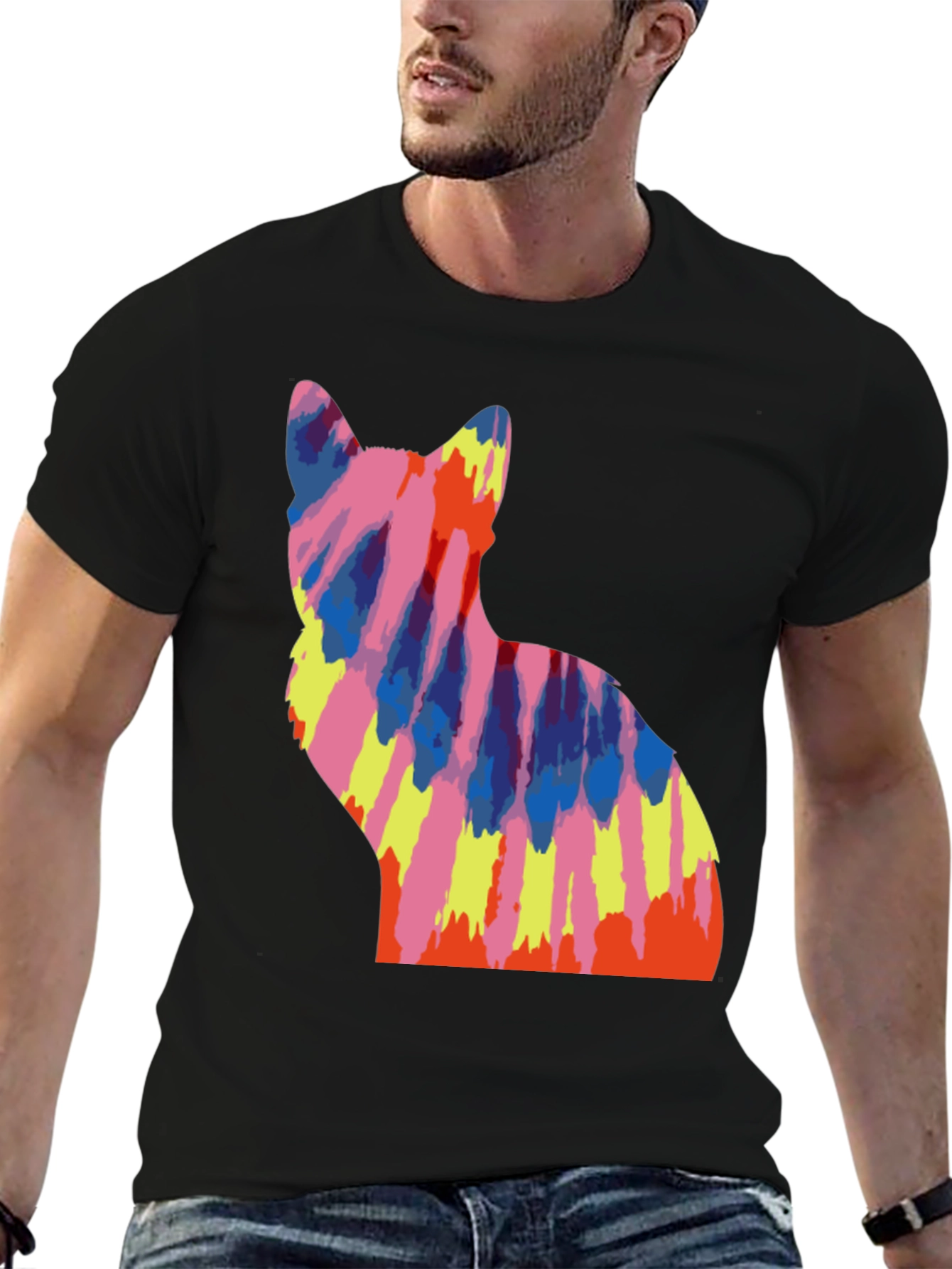 Black Tie Dye Cat Graphic Tee view 6