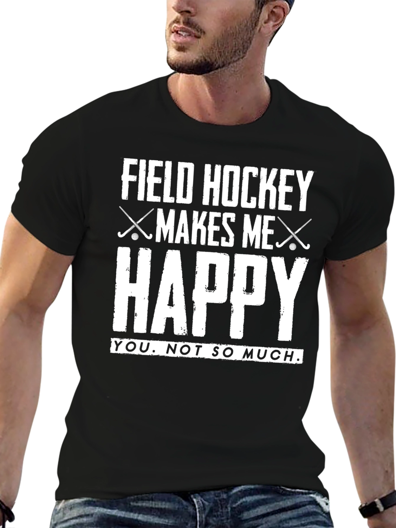 Black Field Hockey Makes Me Happy Graphic T-Shirt view 6