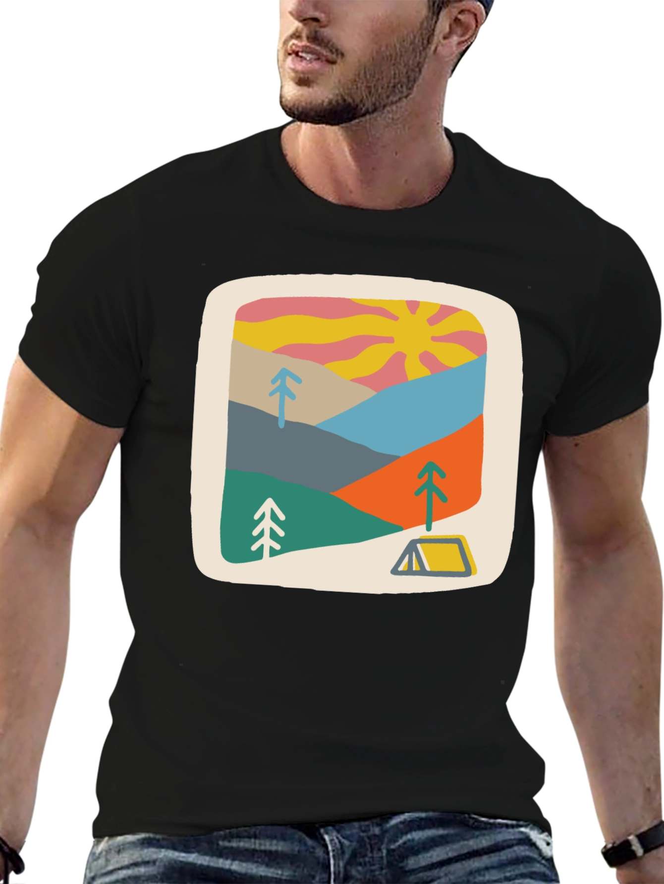 Black Retro Camping Scene Graphic Tee - Unisex view 6