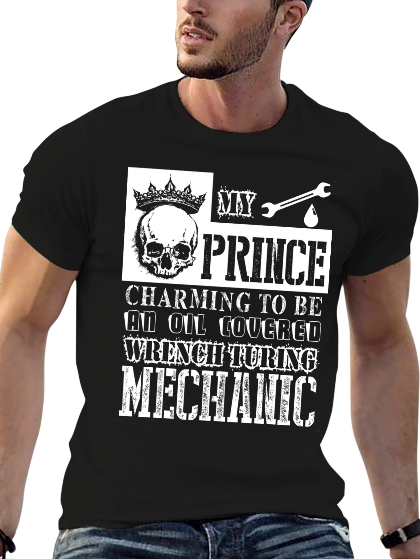 Black My Prince Mechanic T-Shirt - Oil Covered Wrench Turning view 6