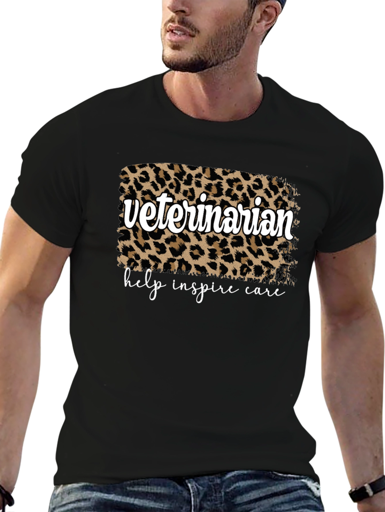 Black Veterinarian Leopard Print Graphic T-Shirt view 6