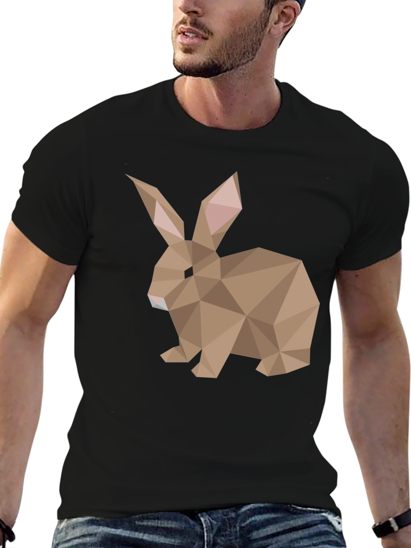 Black Geometric Rabbit Graphic Tee - Soft Cotton Blend view 6