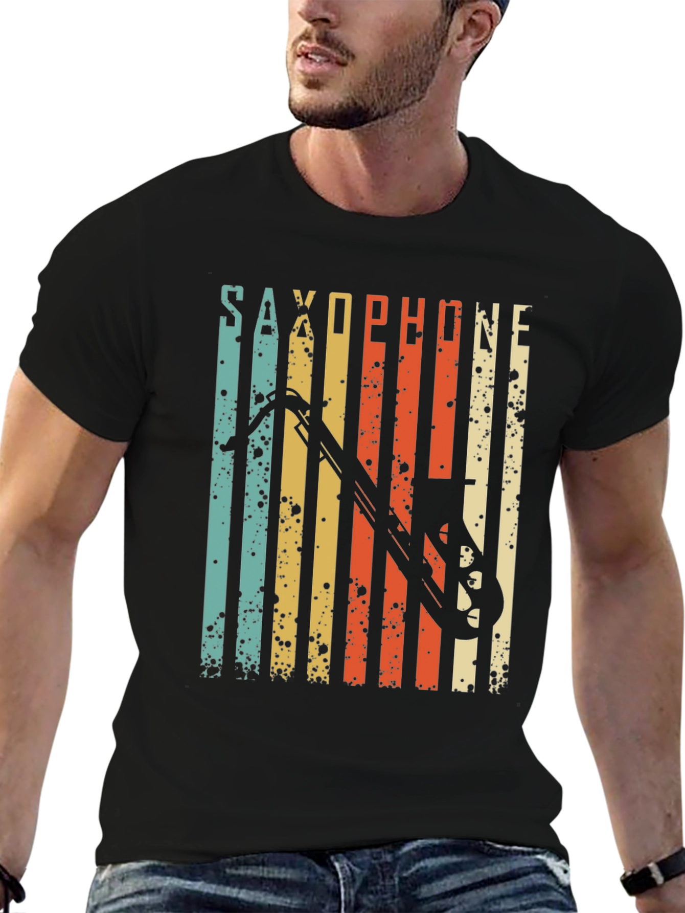 Black Vintage Saxophone T-Shirt - Retro Music Lover Tee view 6