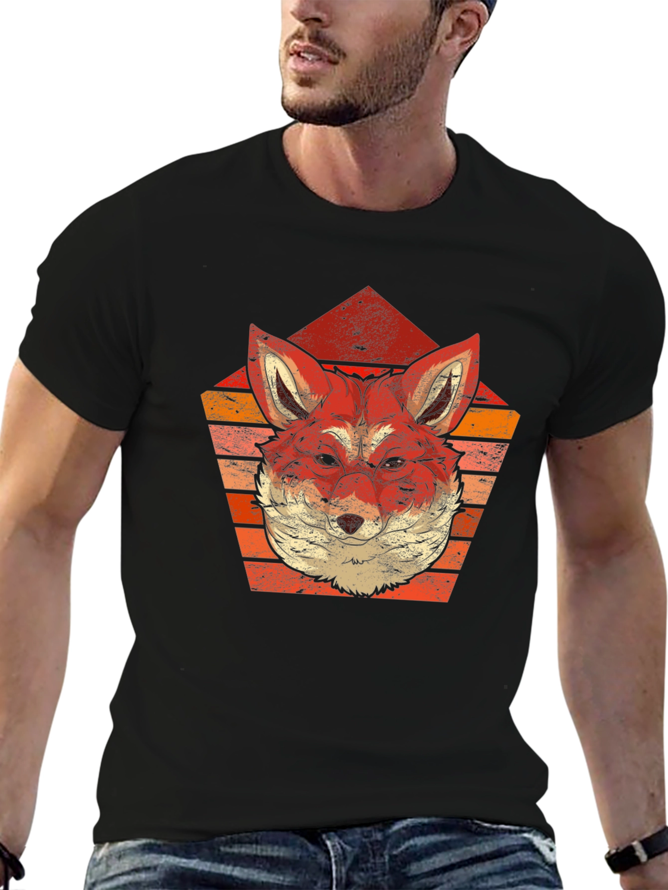 Black Retro Fox Graphic Tee - Stylish Animal Print Shirt view 6