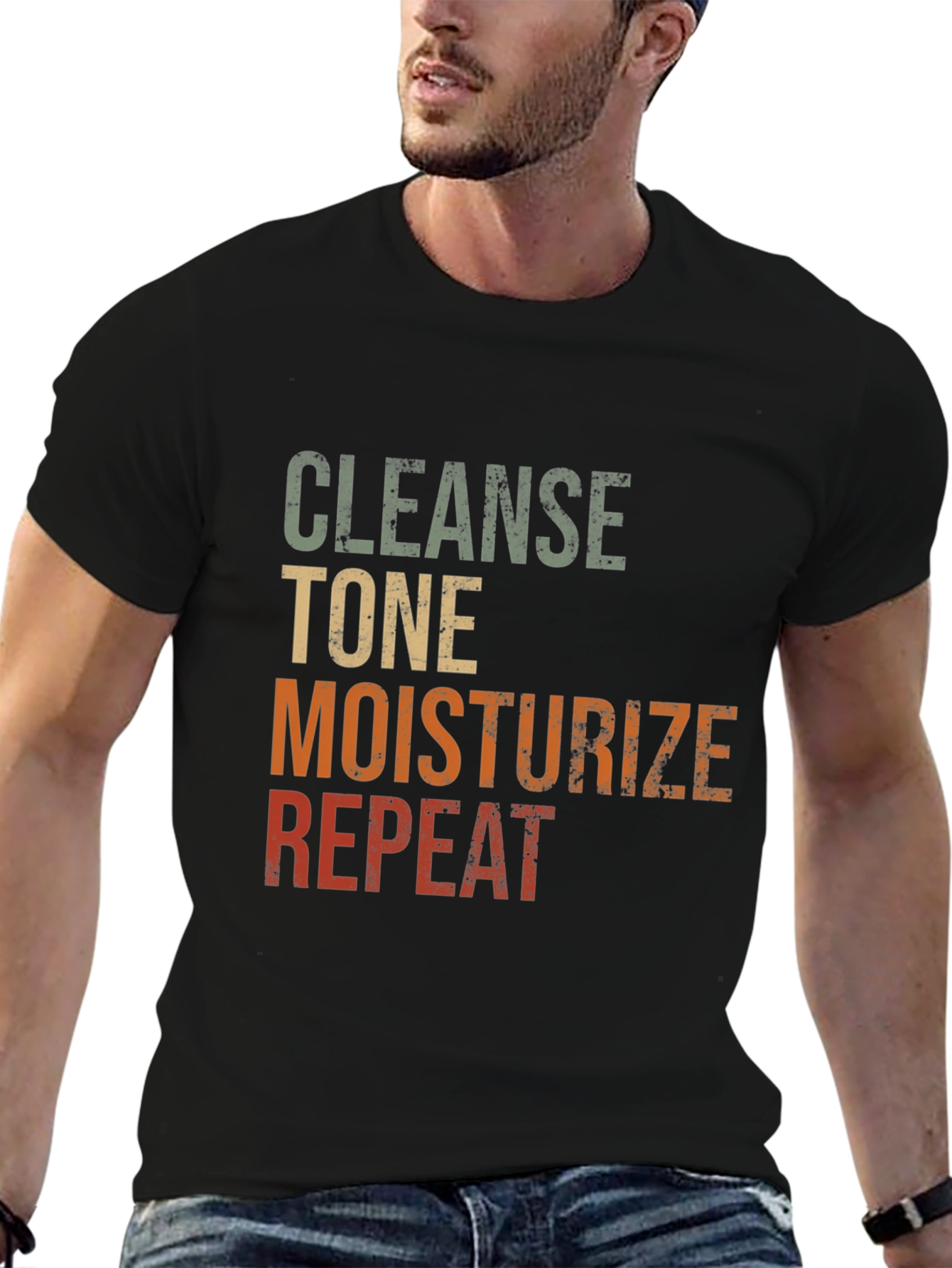 Black Cleanse Tone Moisturize Repeat Graphic T-Shirt view 6