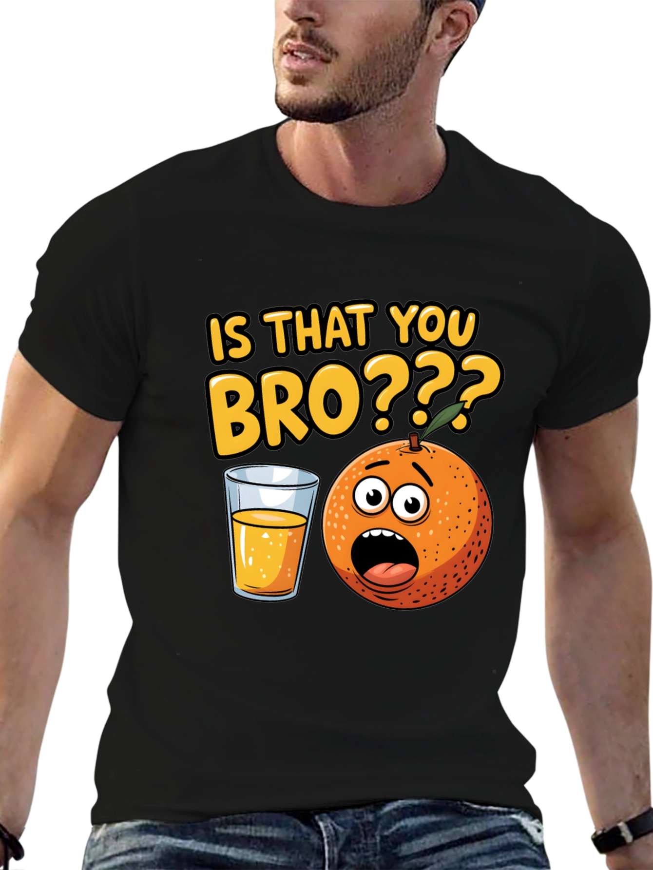 Black Funny "Is That You Bro?" Orange Graphic T-Shirt view 6