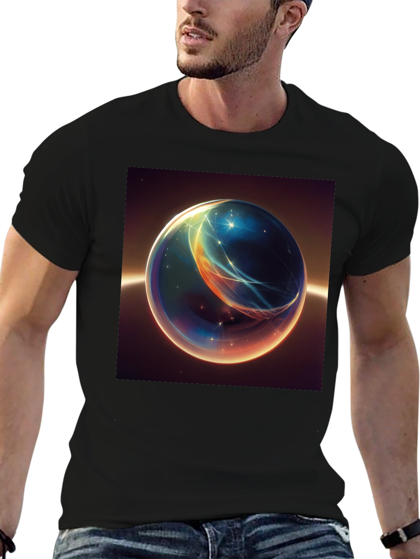 Black Abstract Space Orb Graphic T-Shirt view 6