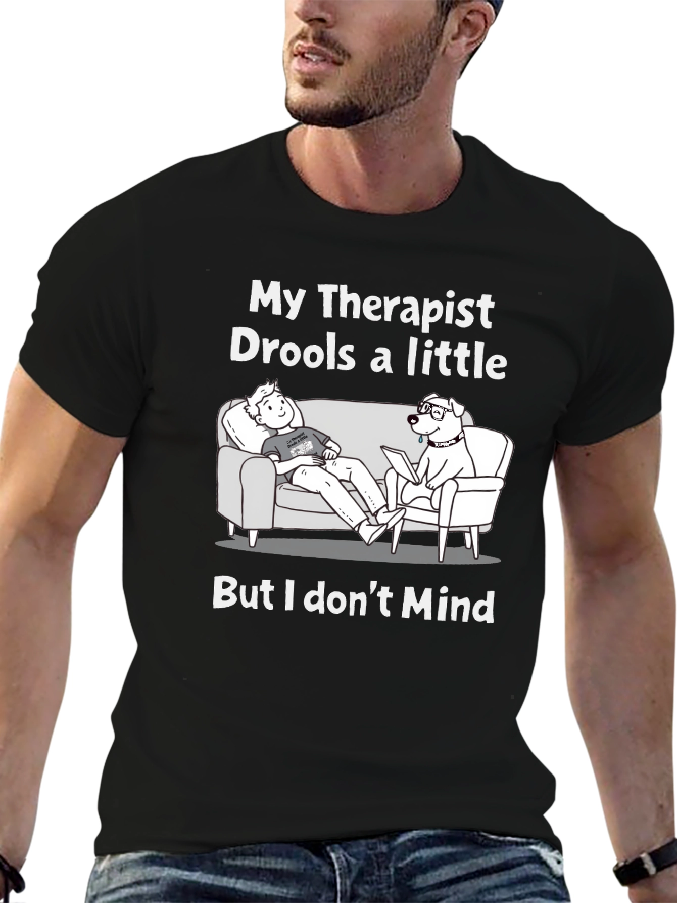 Black Funny 'My Therapist Drools' Graphic T-Shirt view 6