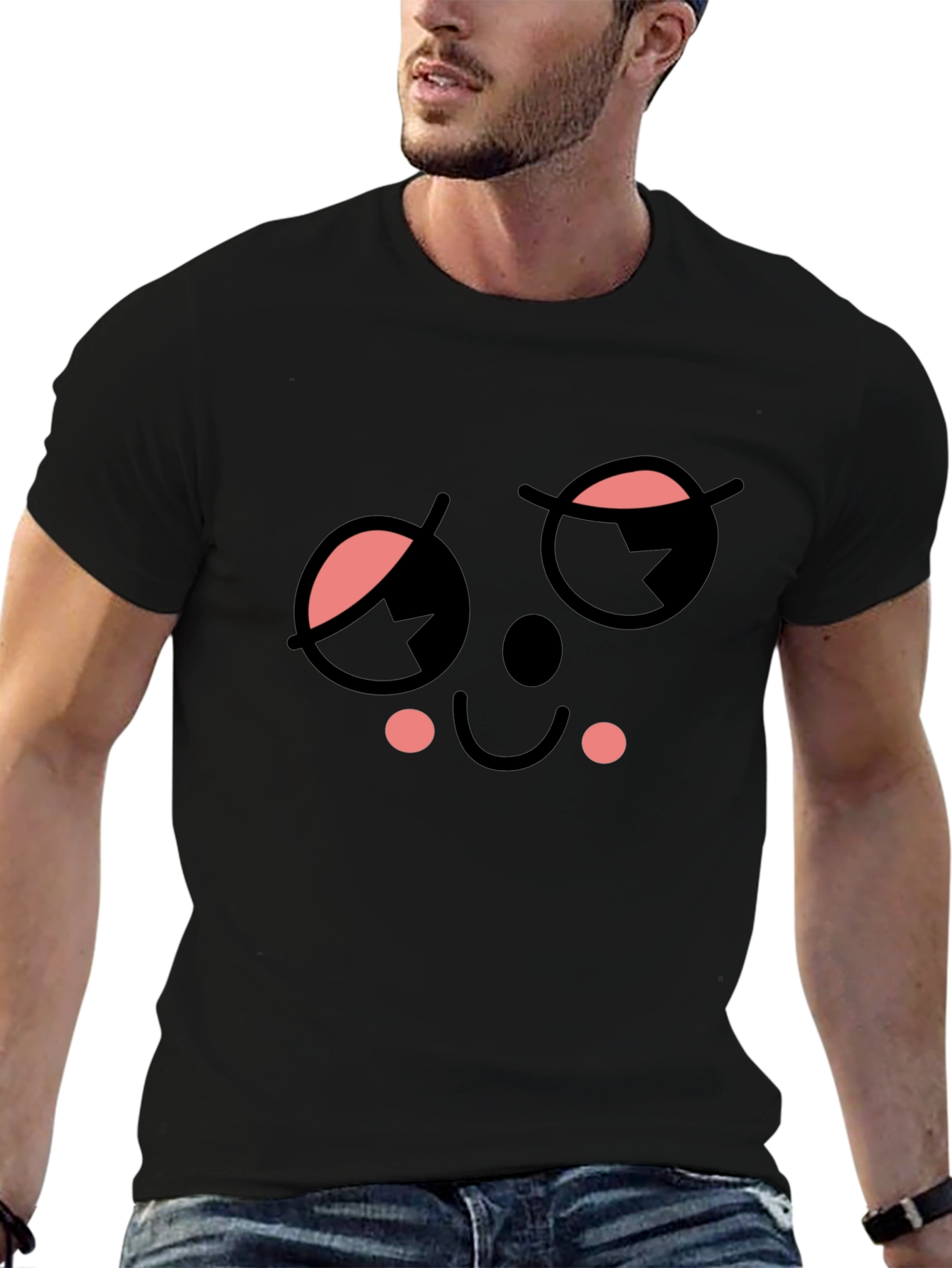Black Whimsical Wink Face Black Tee view 6
