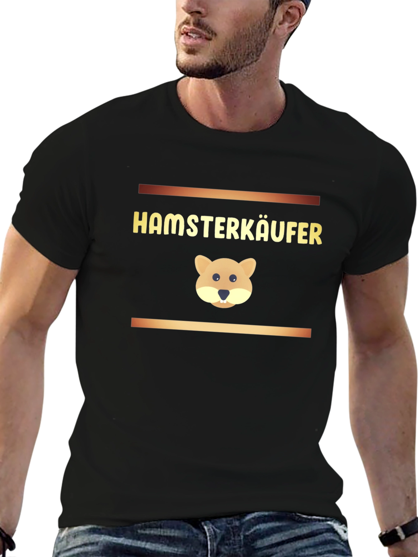 Black Hamsterkäufer Black T-Shirt with Hamster Design view 6