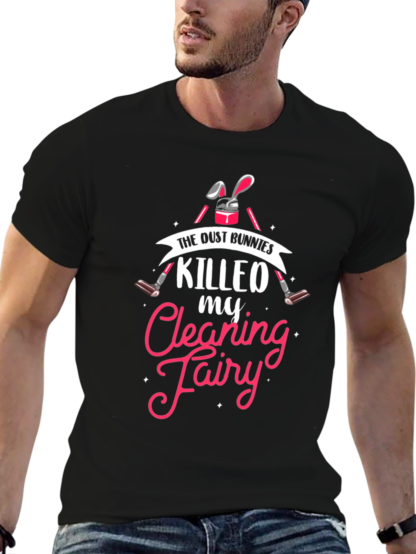 Black Dust Bunnies Killed My Cleaning Fairy Graphic Tee view 6