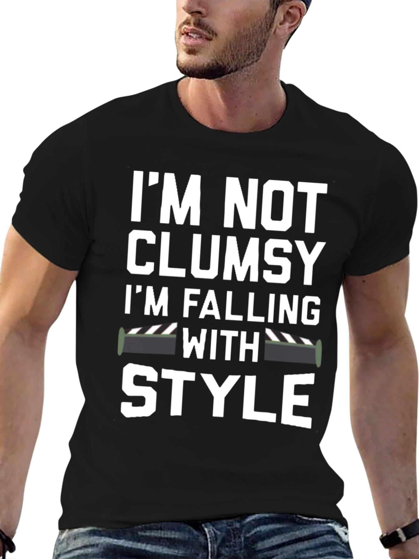 Black Funny "Falling With Style" Graphic T-Shirt view 6