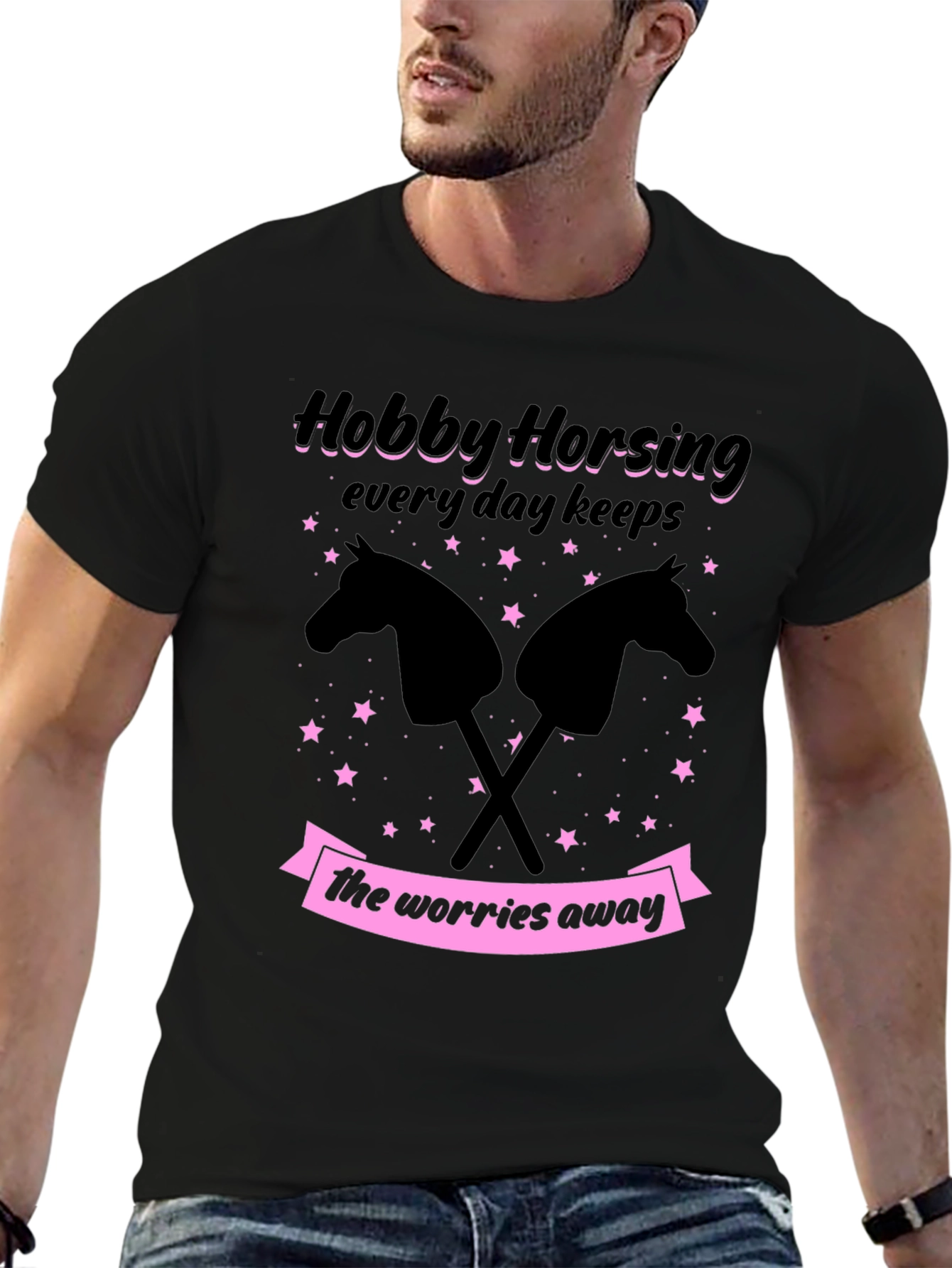 Black Hobby Horsing T-Shirt - Everyday Keeps Worries Away view 6