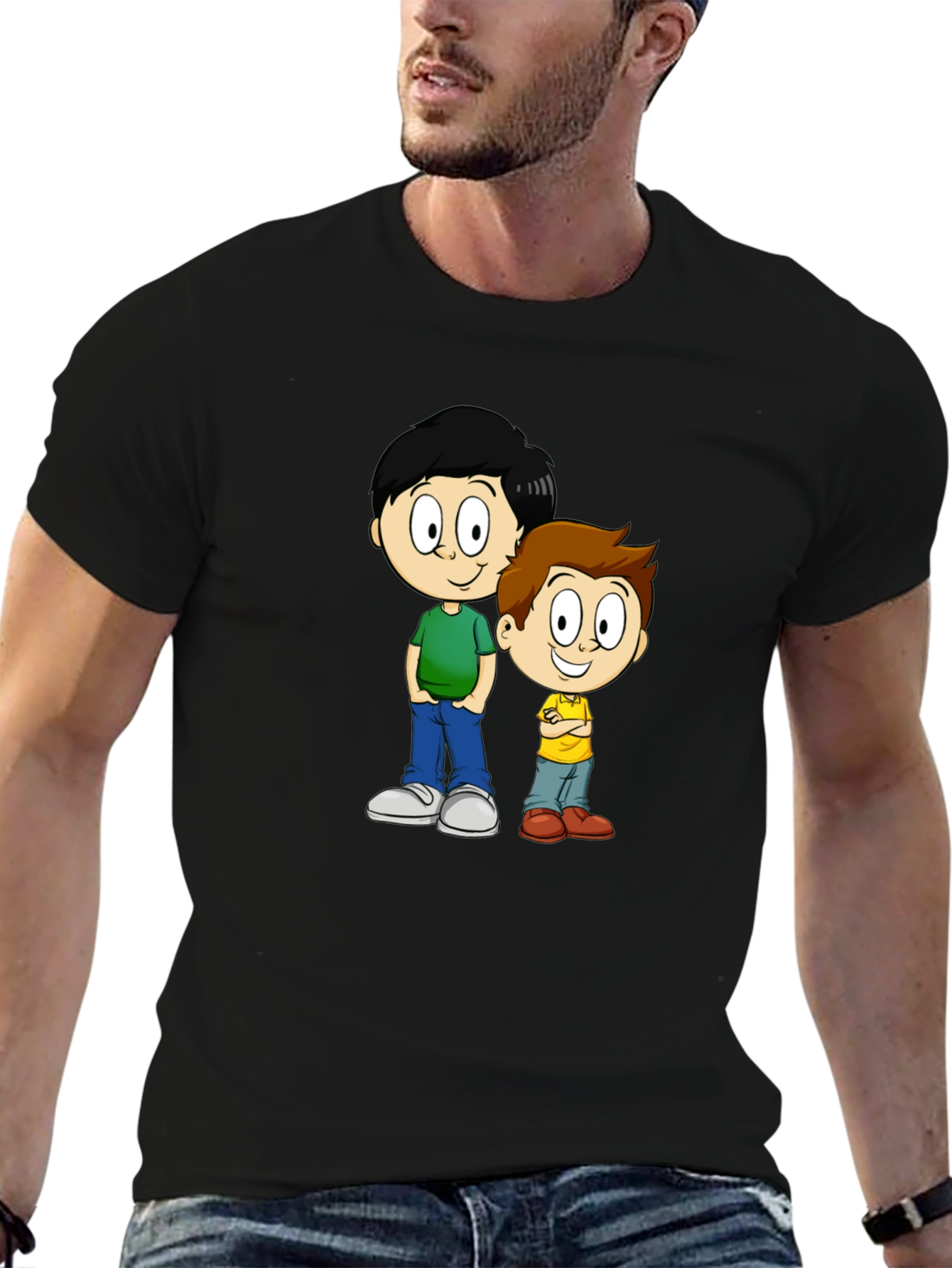 Cartoon Brothers Graphic Tee - Black Cotton Blend - 6