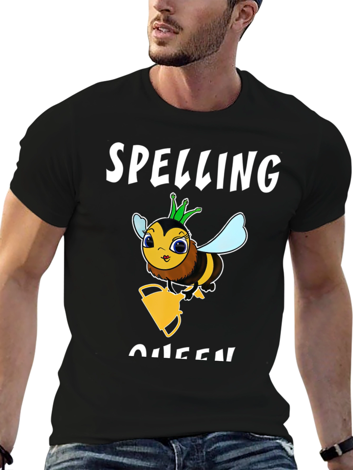 Black Spelling Bee Queen Graphic T-Shirt - Black Cotton Tee view 6