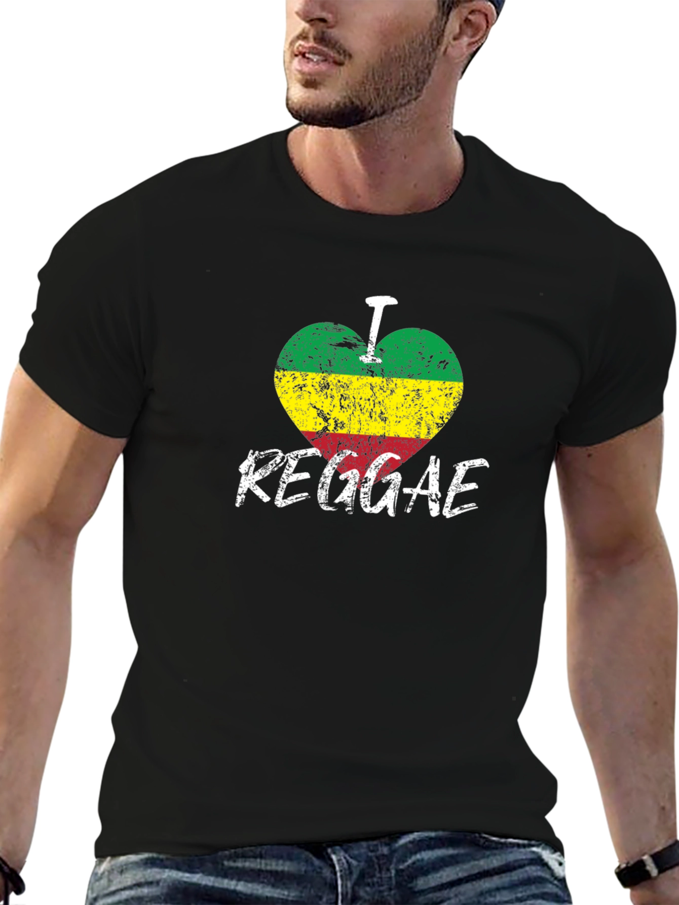 Black I Love Reggae Black T-Shirt - Rastafarian Colors view 6