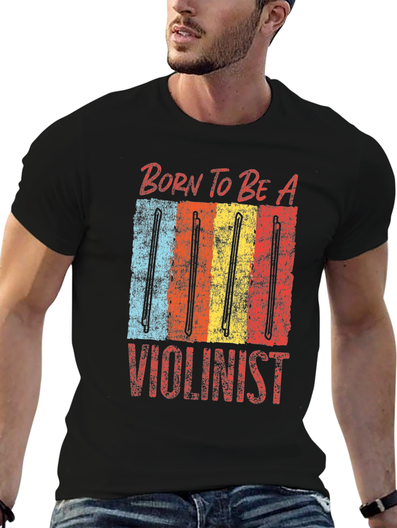Black Born To Be A Violinist Graphic Tee view 6