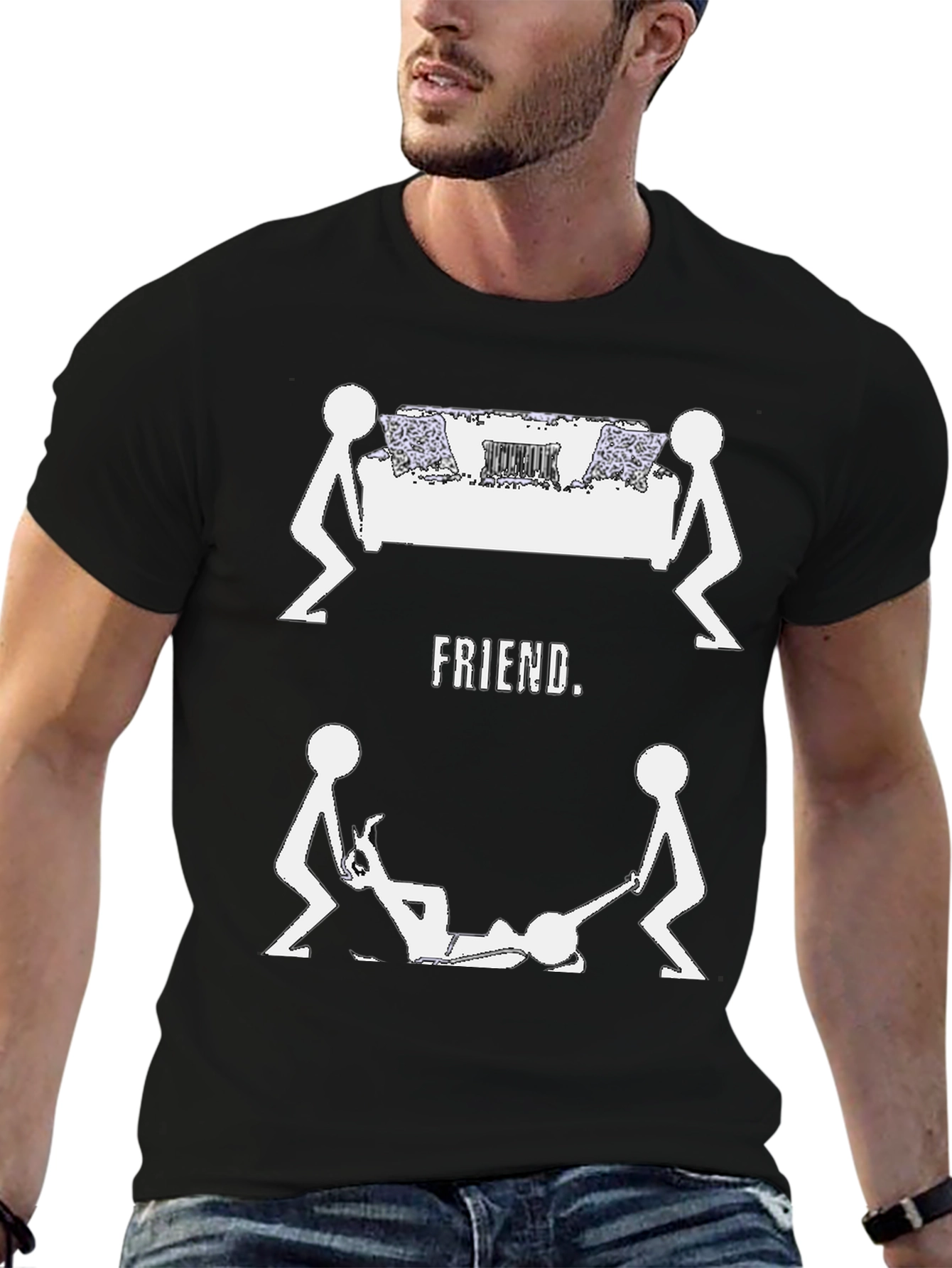 Black Funny FRIEND. Graphic Tee - Black Cotton view 6