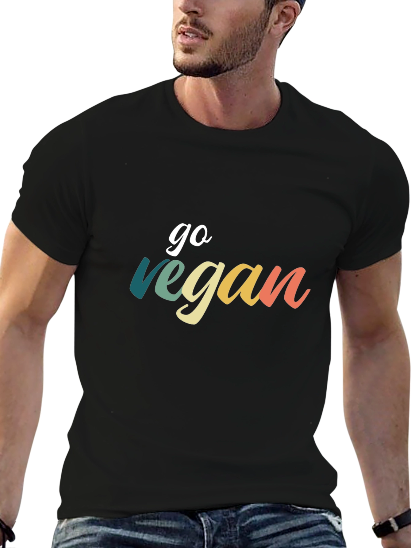 Black Go Vegan Tee - Stylish Graphic T-Shirt view 6