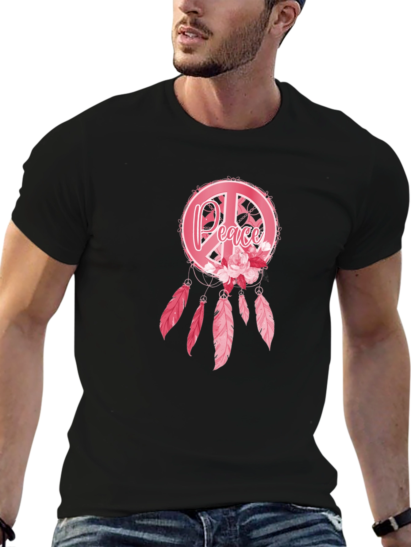 Black Peace Dreamcatcher Graphic T-Shirt - Black view 6