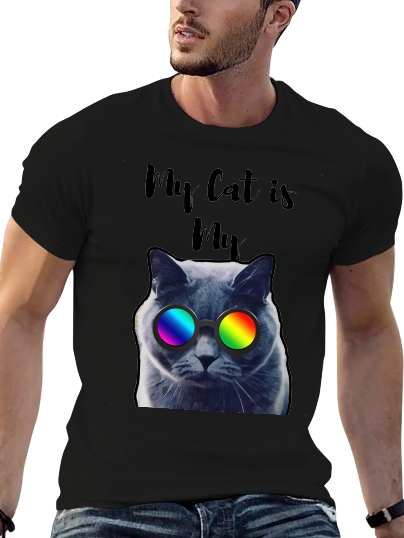 Black Cool Cat T-Shirt - "My Cat is My..." view 6