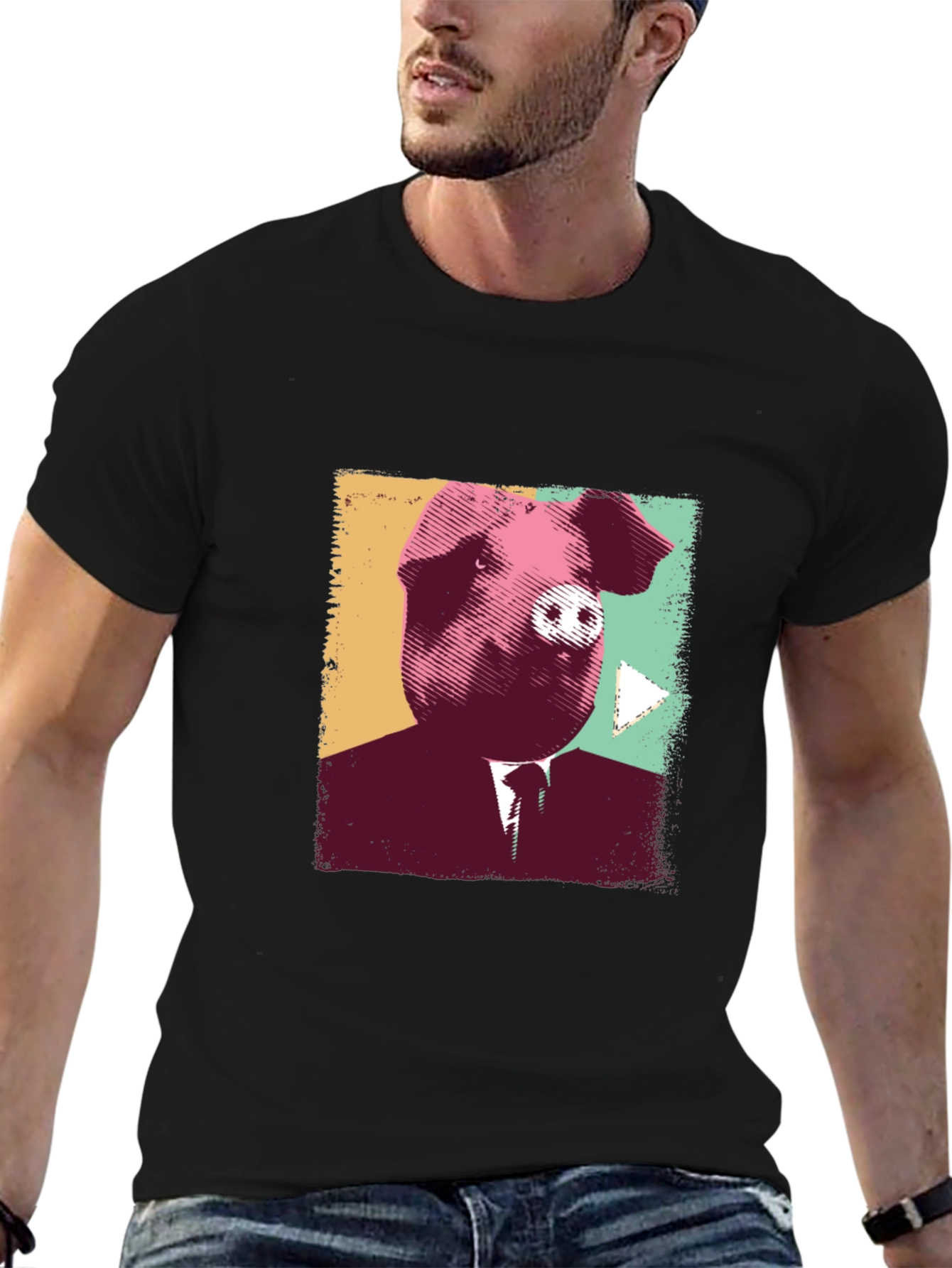 Black Pig Boss T-Shirt - Black Crew Neck Tee view 6