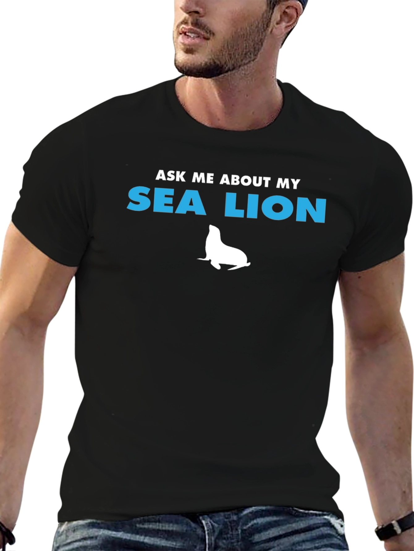 Black Ask Me About My Sea Lion T-Shirt - Fun Novelty Tee view 6