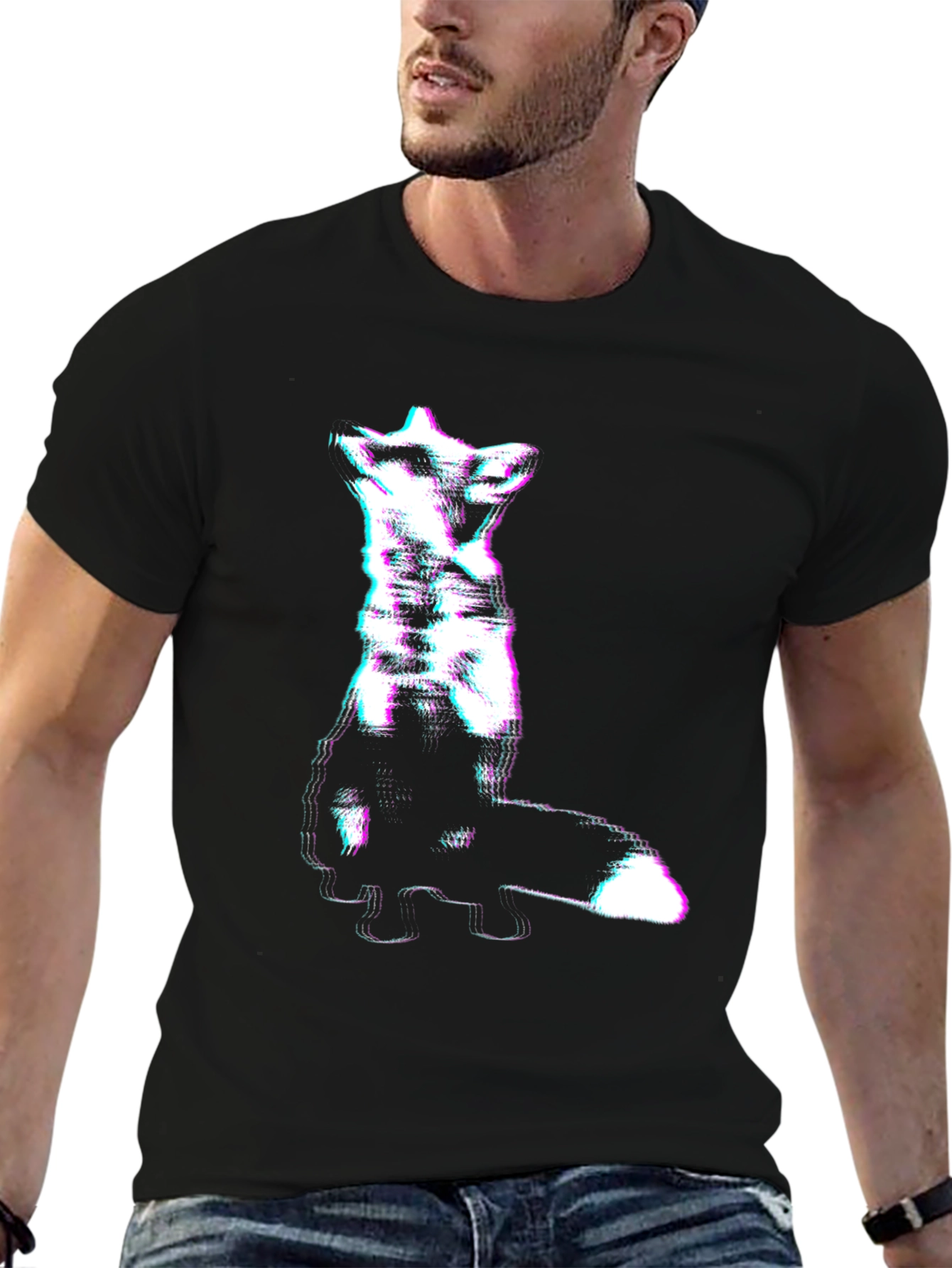 Black Abstract Glitch Fox Tee - Trendy Graphic T-Shirt view 6