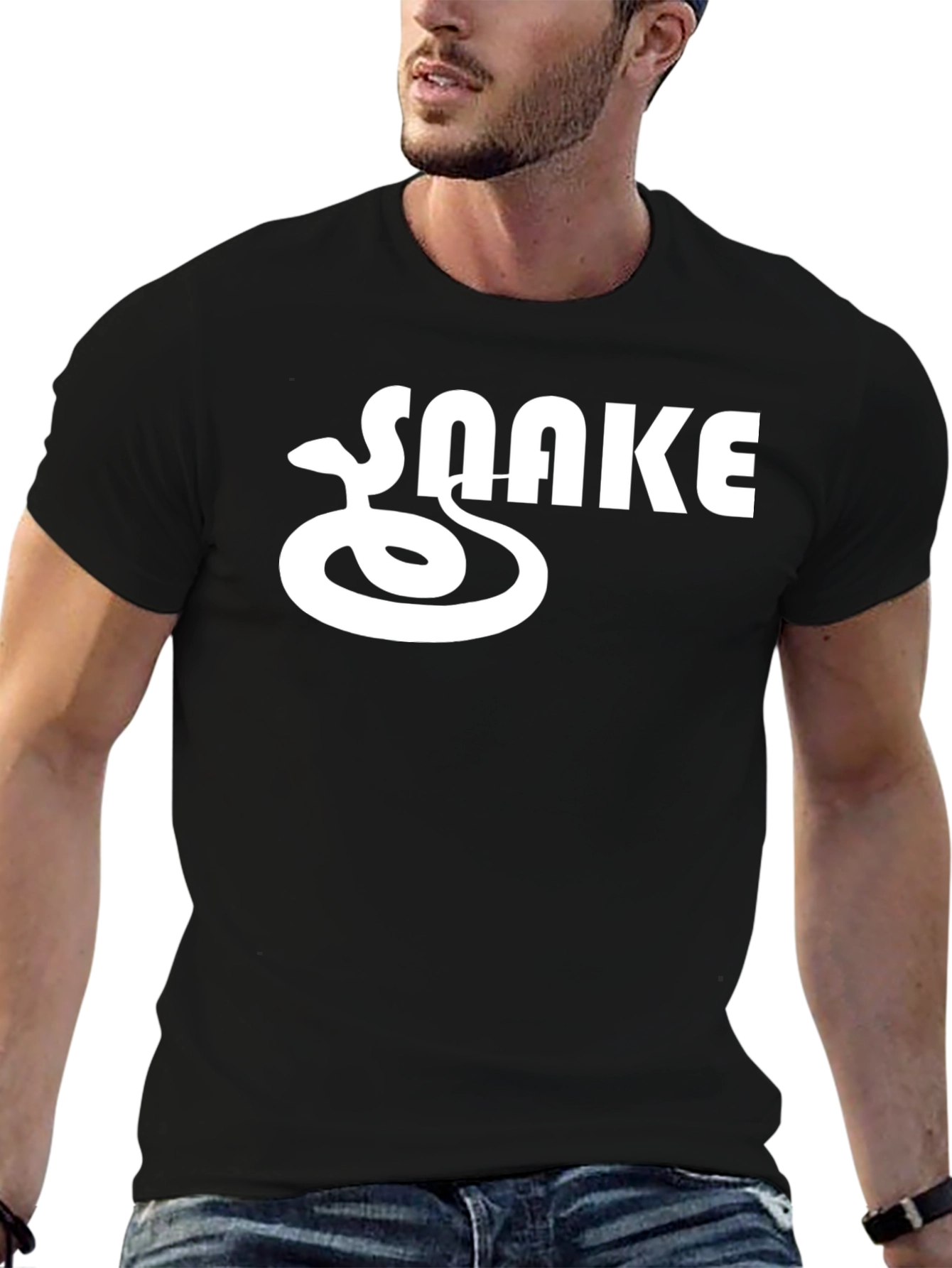 Black Cool SNAKE Graphic Tee - Black Crew Neck Short Sleeve T-Shirt view 6