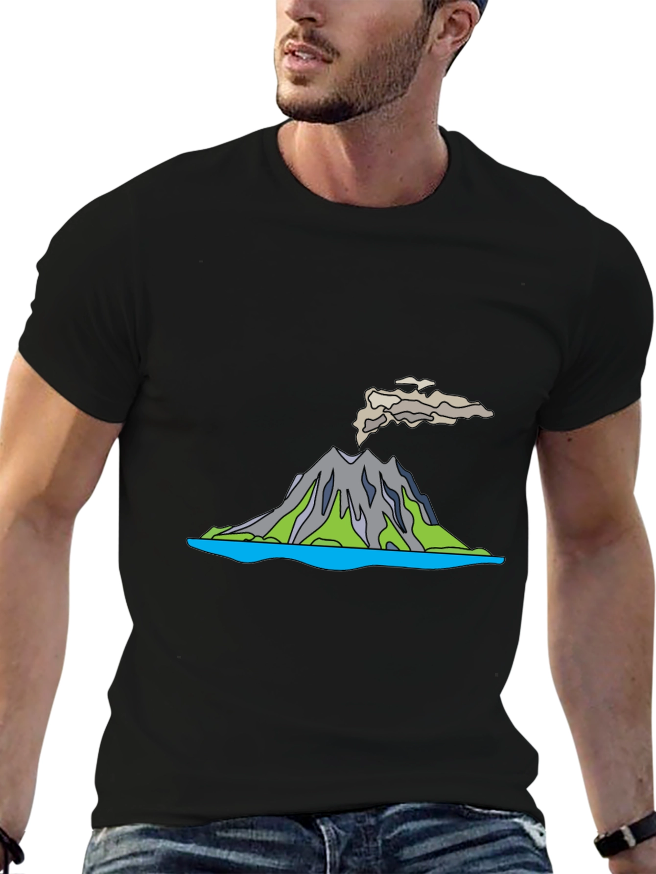 Black Volcano T-Shirt - Black Crew Neck view 6