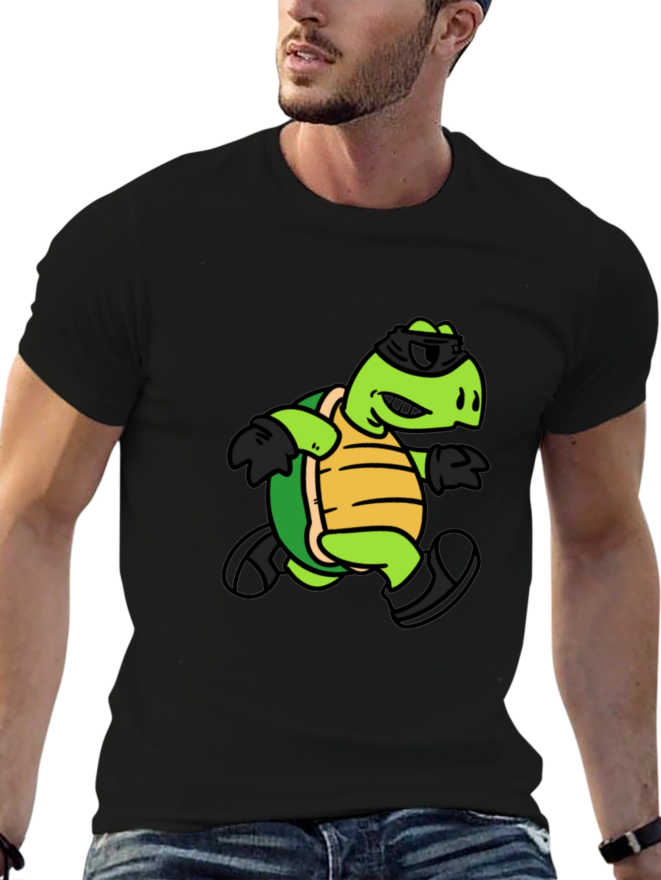 Black Cool Turtle Graphic Tee - Black Cotton T-Shirt view 6