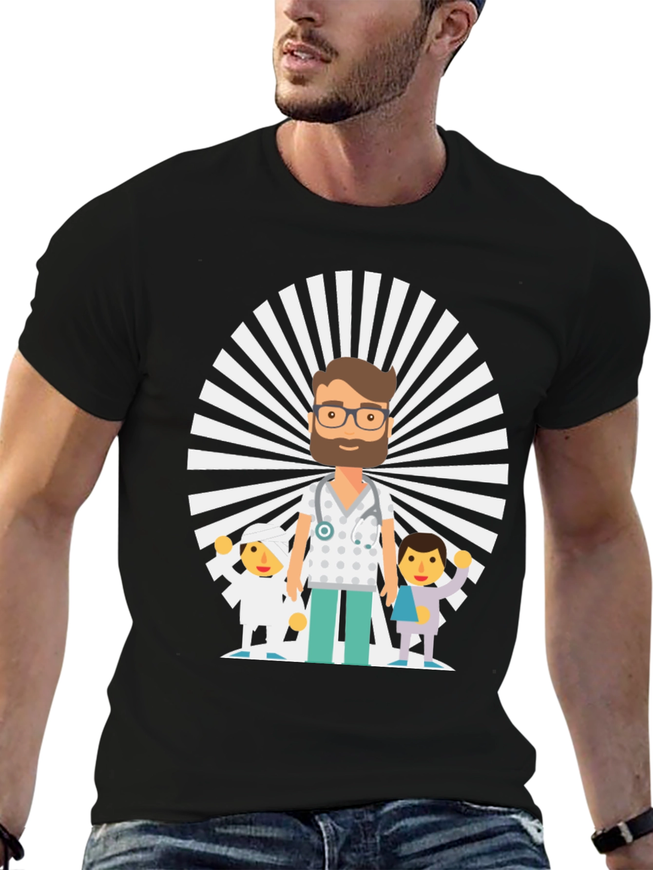 Black Cartoon Doctor & Patients Graphic Tee view 6