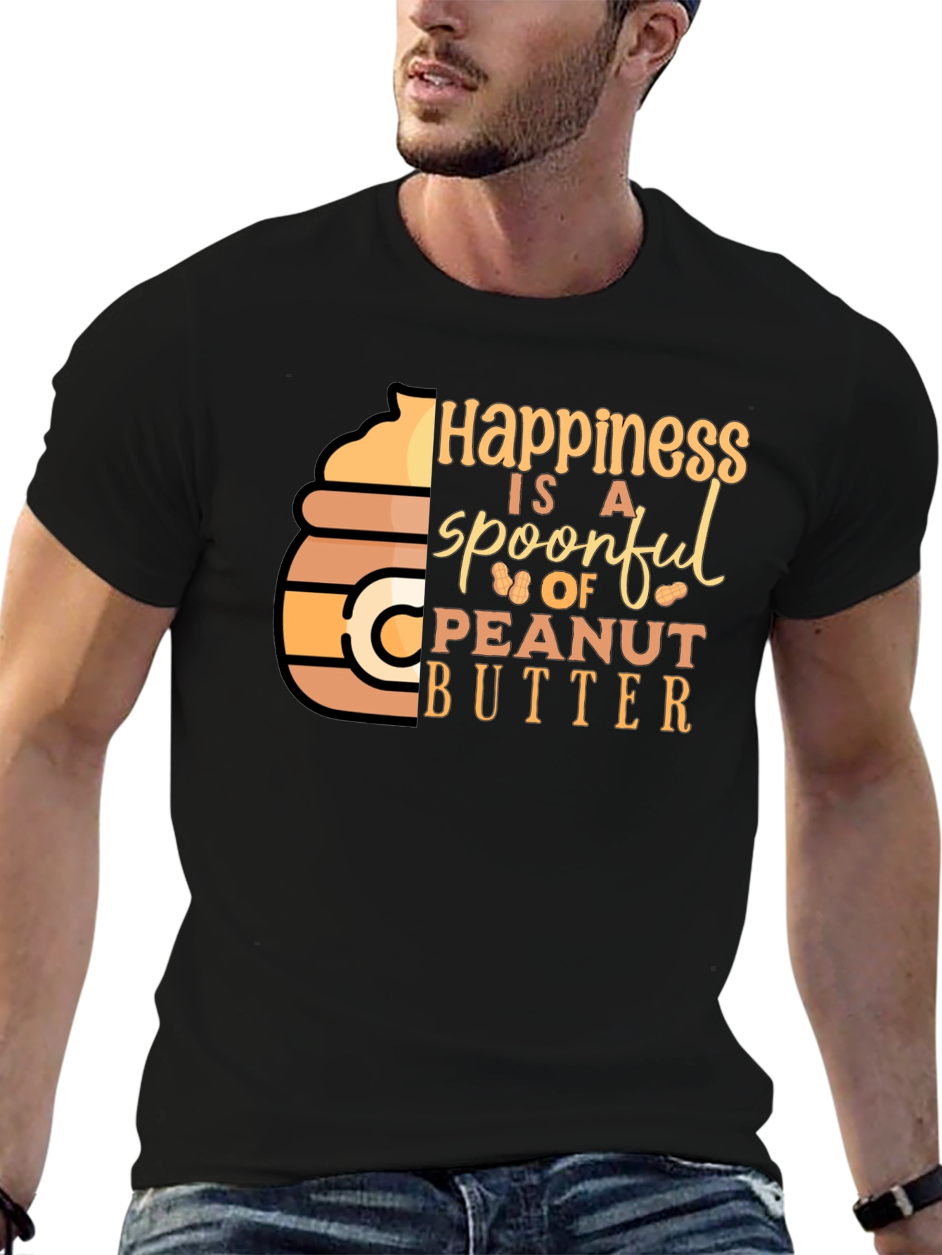 Black Happiness is a Spoonful Peanut Butter T-Shirt view 6