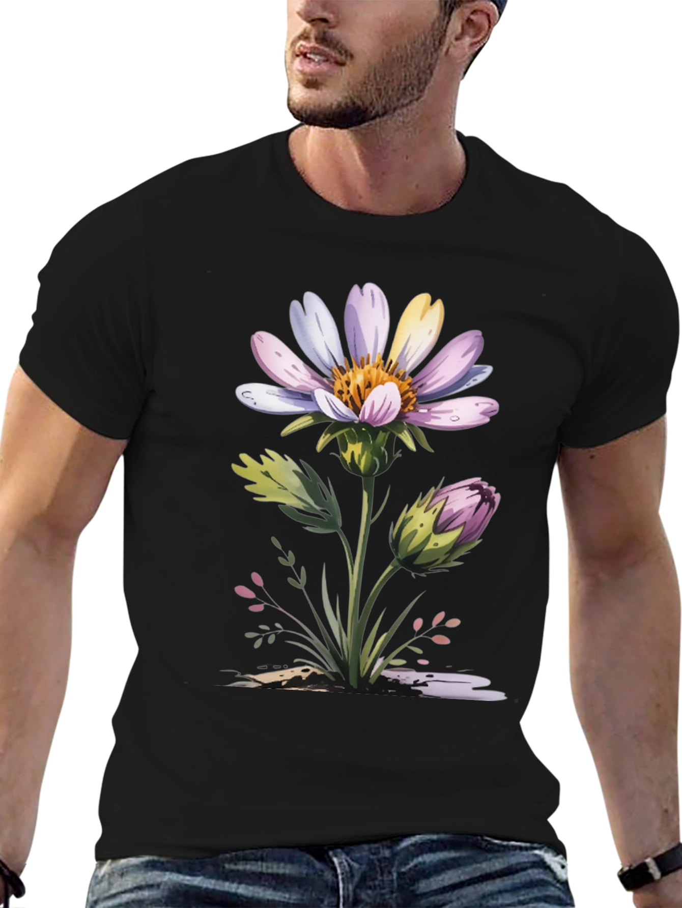 Black Floral Graphic Tee - Artistic Flower Design view 6