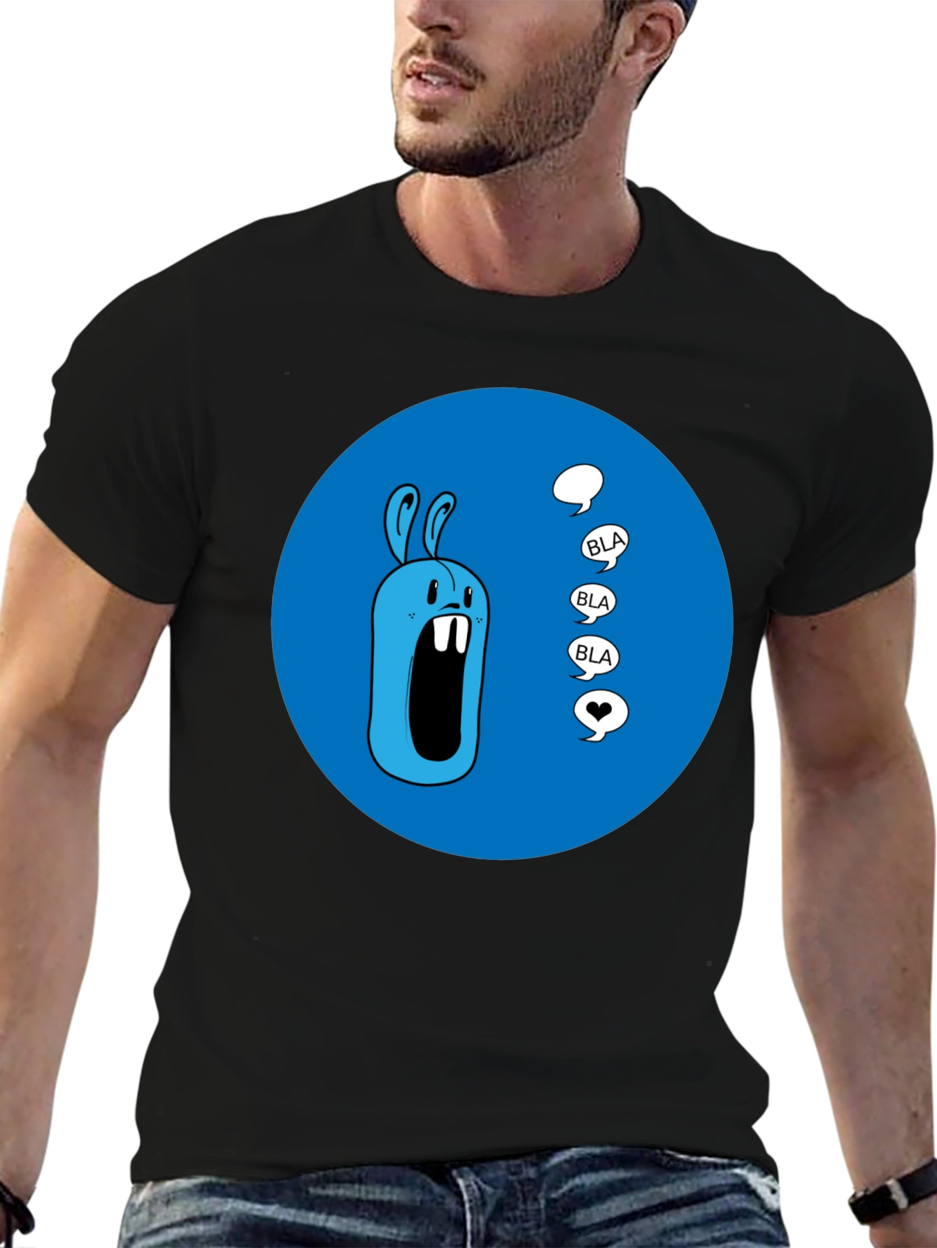 Black Blue Cartoon Rabbit T-Shirt view 6